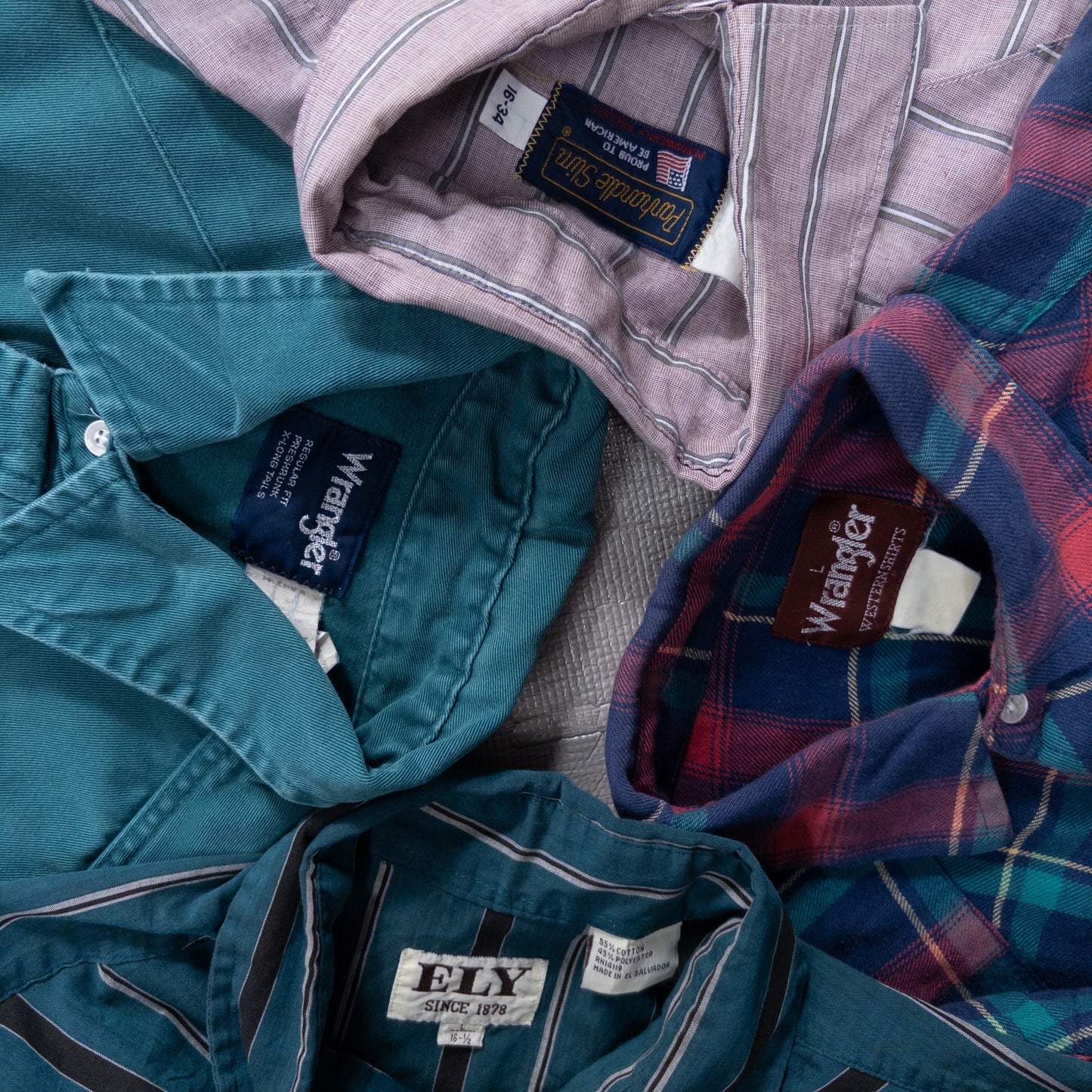 Used Clothing Wholesaler: Bulk Sale of Washed Long Sleeve Western Shirts (15-Piece Set, M-XXXL) w809006