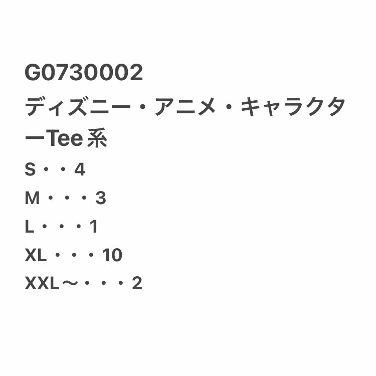 [現物] ディズニー/アニメ/キャラクターTシャツ 20pcs G0730002