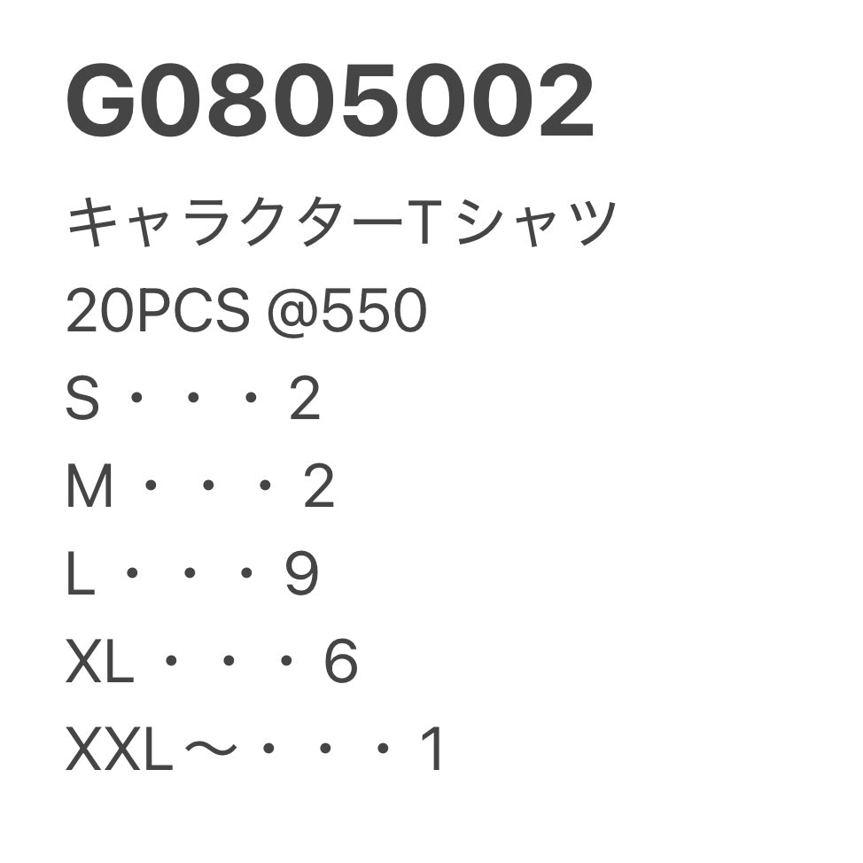 [現物] 00s キャラクターTシャツ 20pcs G0805002