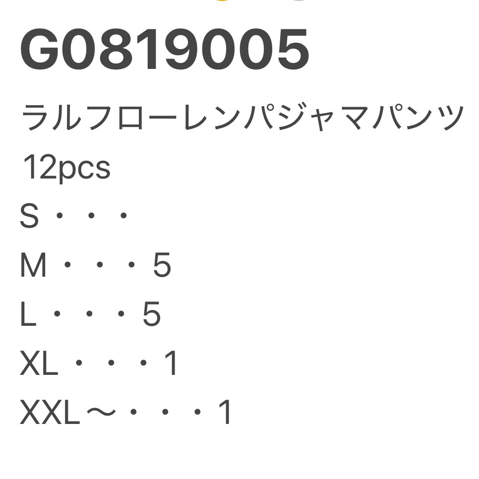 [現物] ラルフローレンパジャマパンツ(柄ミックス) 12pcs G0819005