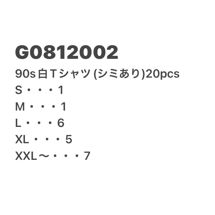 [現物] 90s 白Tシャツ(シミあり) 20pcs G0812002