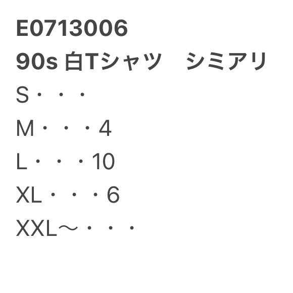 [現物] 90s 白Tシャツ(シミあり) 20pcs E0713006