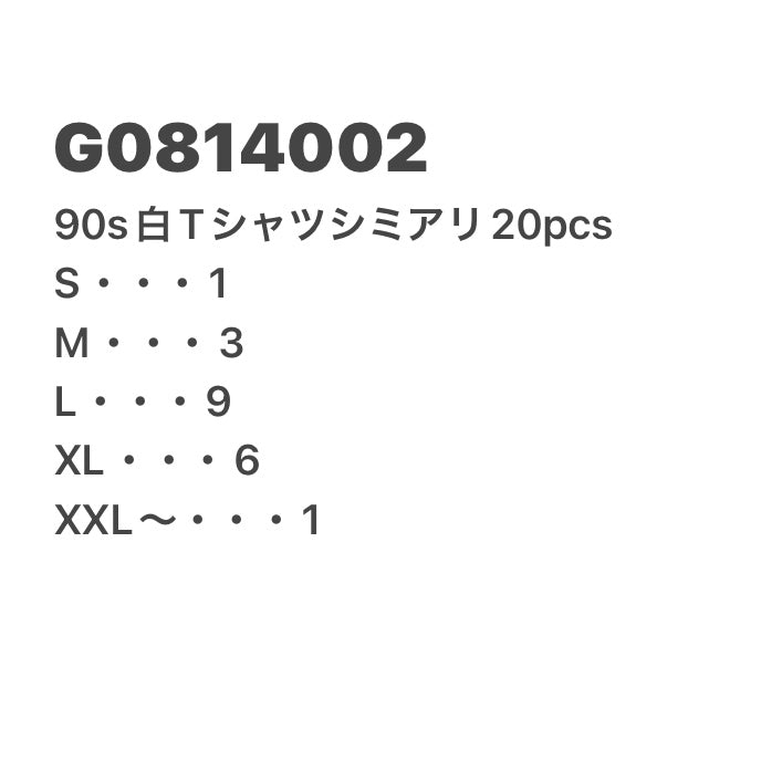 [現物] 90s 白Tシャツ(シミあり) 20pcs G0814002