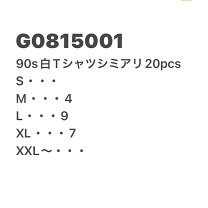 [現物] 90s 白Tシャツ(シミあり) 20pcs G0815001