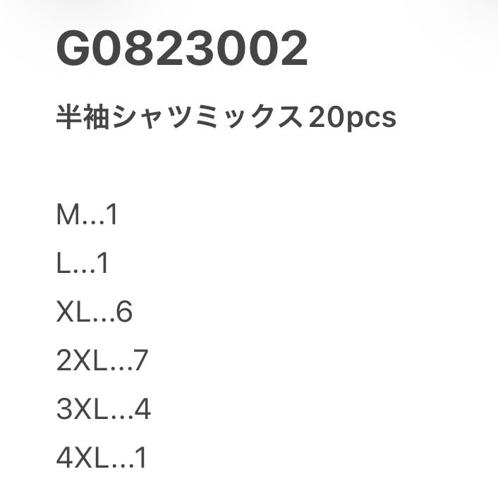 [現物] 半袖シャツミックス 20pcs G0823002