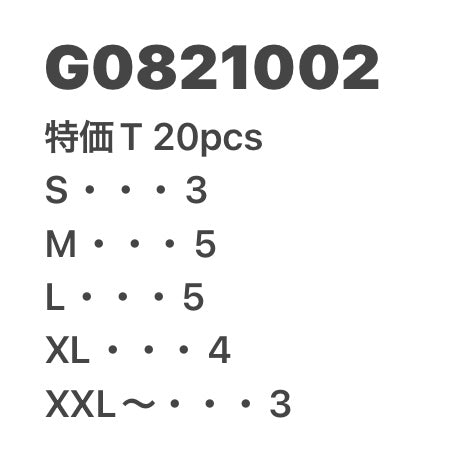 [現物] 特価Tシャツ 20pcs G0821002