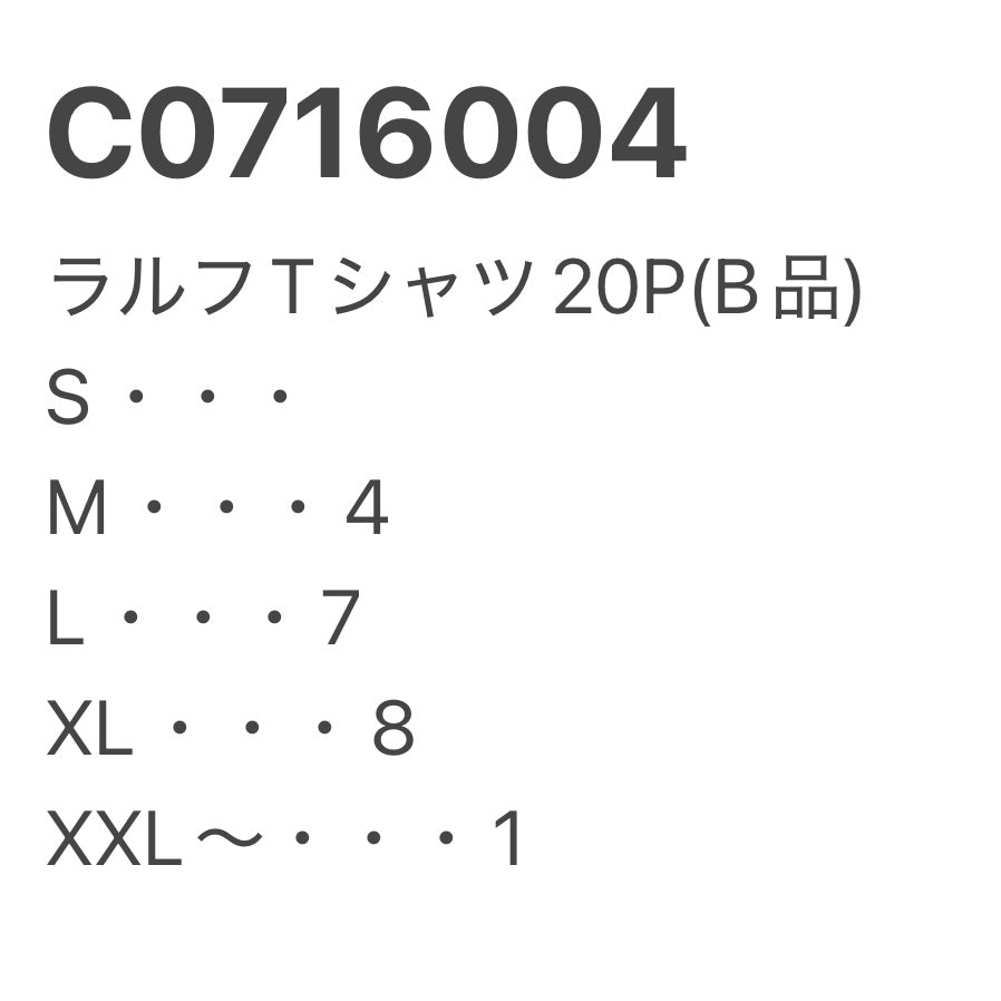 [現物] ラルフTシャツ(B品/小穴/軽ダメージ) 20pcs C0716004