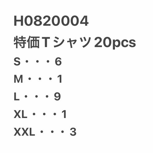 [現物] 特価Tシャツ 20pcs H0820004