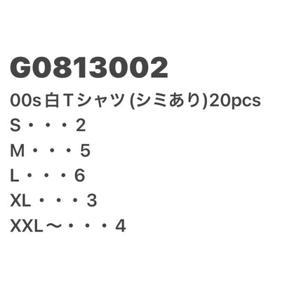 [現物] 00s 白Tシャツ(シミあり) 20pcs G0813002