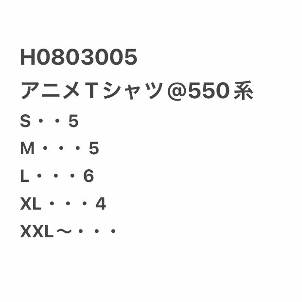 [現物] アニメTシャツ 20pcs H0803005