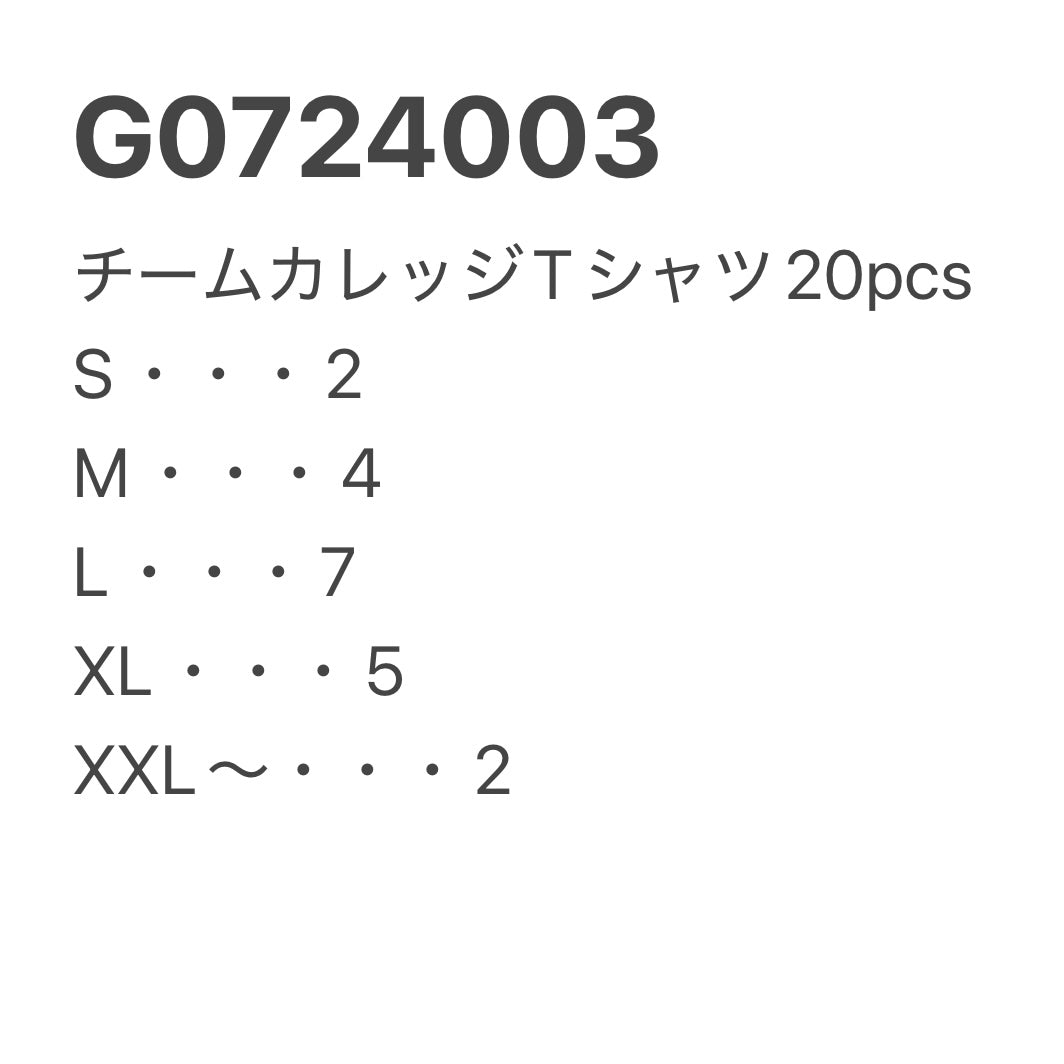 [現物] チームカレッジTシャツ 20pcs G0724003