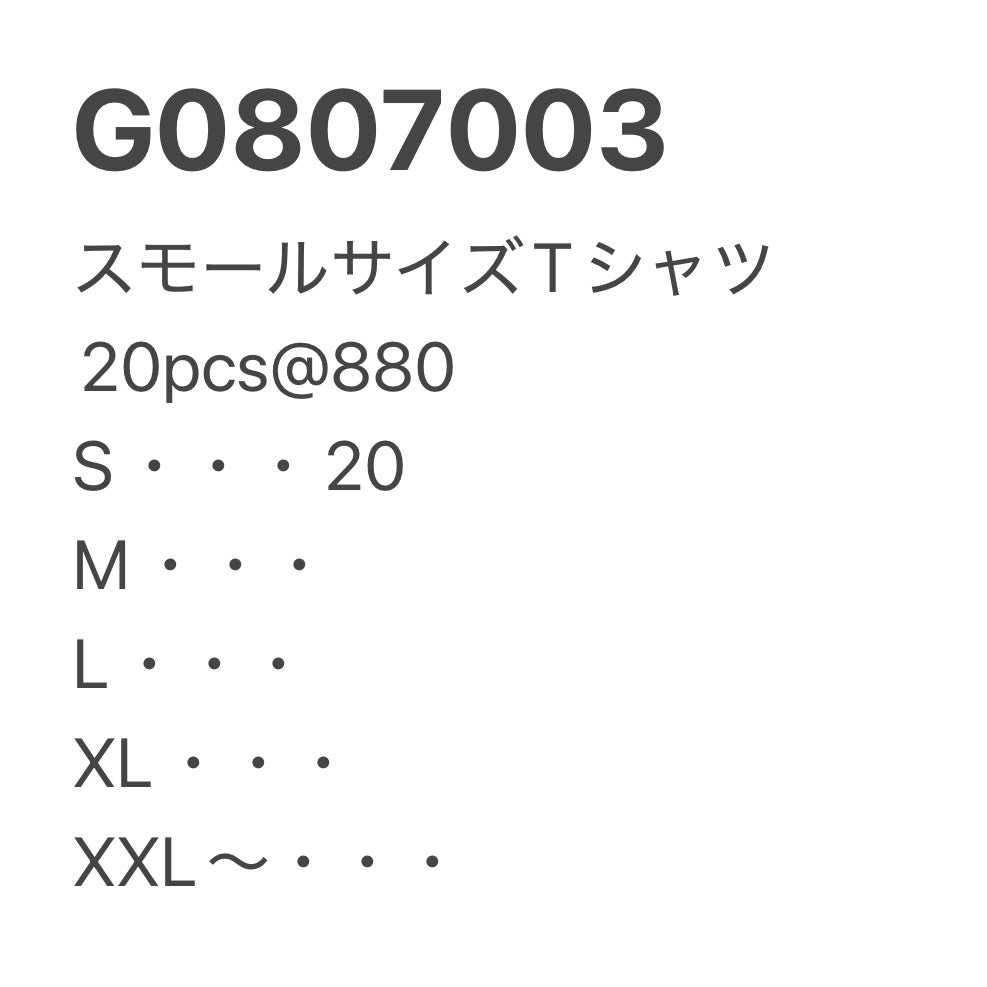 [現物] スモールサイズTシャツ 20pcs G0807003
