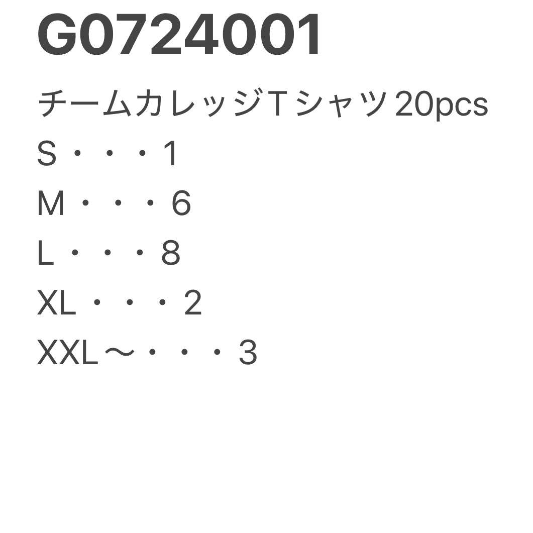 [現物] チームカレッジTシャツ 20pcs G0724001