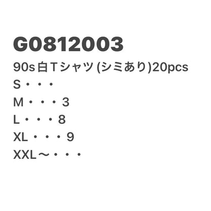 [現物] 90s 白Tシャツ(シミあり) 20pcs G0812003