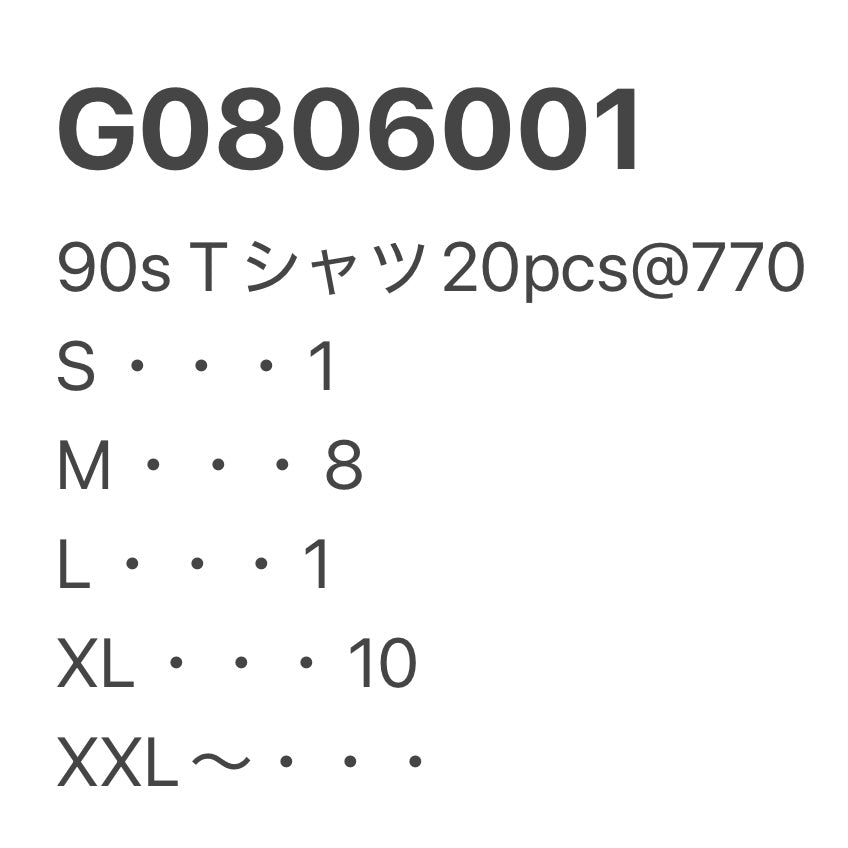 [現物] 90s Tシャツ  20pcs G0806001
