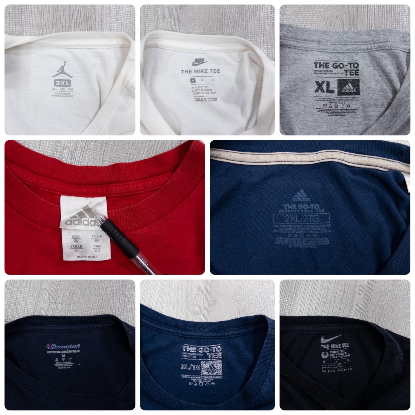 Used Clothing Wholesaler: Bulk Sale of Washed Short Sleeve T-Shirts (30-Count, Mixed Sports Brands) (S-XXXL) Champion, Nike, etc. 