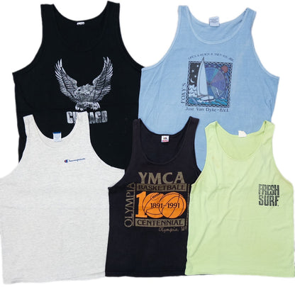 Used clothing wholesale, bulk sale, washed, 20-piece set of 90s mixed-brand tank tops (S-XXXL) from Champion, Russell, etc. 
