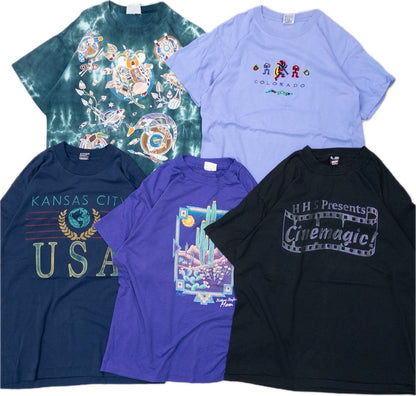 Used clothing wholesale bulk sale: Washed 90s single-stitch short-sleeve colored T-shirts, set of 20 (M-XL) 
