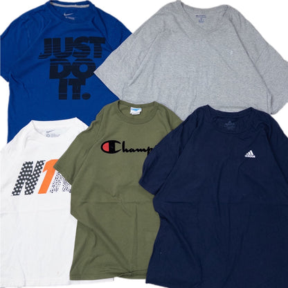 Used Clothing Wholesale: Bulk Sale of Washed Short Sleeve T-Shirts (20-Count, Mixed Sports Brands) (S-XXL) Nike, Adidas, Champion, etc. 