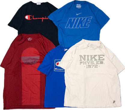 Used Clothing Wholesale: Bulk Sale of Washed Short Sleeve T-Shirts (20-Count, Mixed Sports Brands) (S-XXL) Nike, Adidas, Champion, etc. 