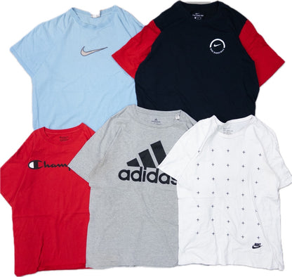 Used Clothing Wholesale: Bulk Sale of Washed Short Sleeve T-Shirts (20-Count, Mixed Sports Brands) (S-XXL) Nike, Adidas, Champion, etc. 