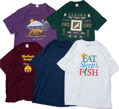 Used clothing wholesale bulk sale: Washed 90s single-stitch colored short-sleeve T-shirts, set of 20 (M-XXL) 