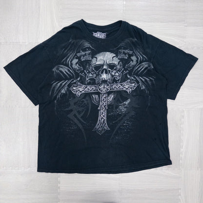 Used clothing wholesale bulk sale, washed skull print short sleeve t-shirts, 12-count (S-XXL) 
