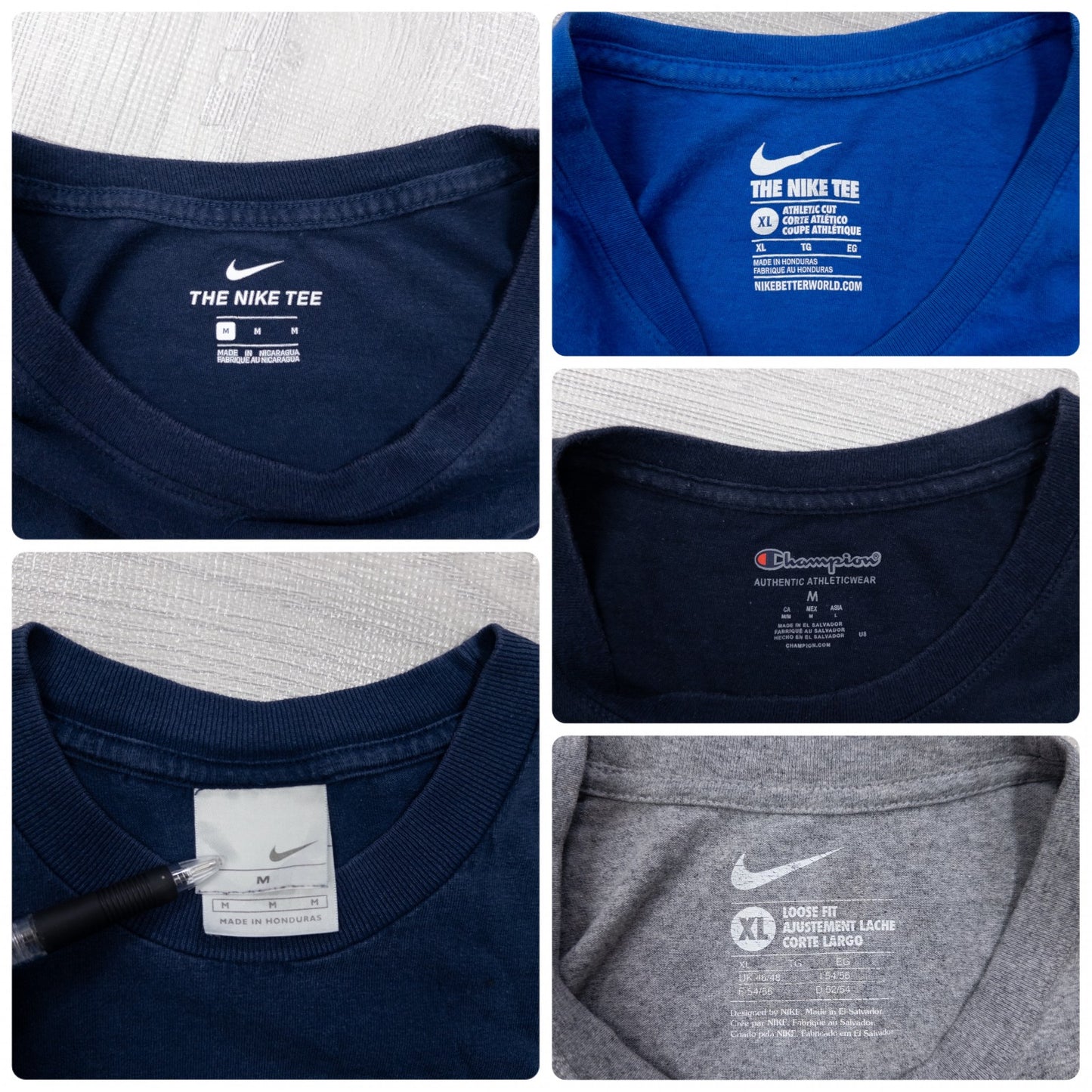 Used Clothing Wholesale: Bulk Sale of Washed Short Sleeve T-Shirts (20-Count, Mix of Sports Brands, Sizes S-XXL) from Nike, Champion, and More 