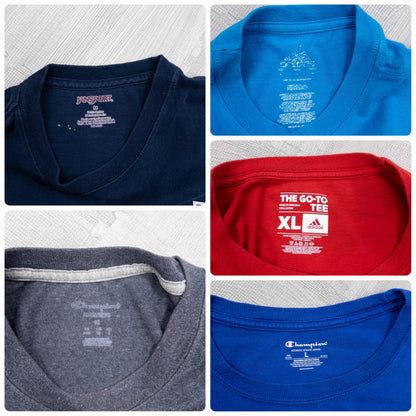 Used Clothing Wholesale: Bulk Sale of Washed Short Sleeve T-Shirts (20-Count, Mix of Sports Brands, Sizes S-XXL) from Nike, Champion, and More 