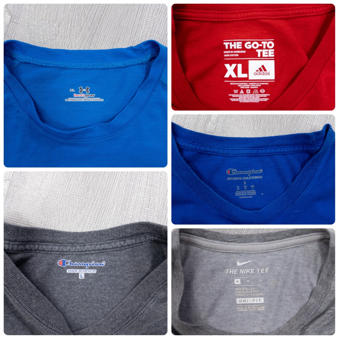 Used Clothing Wholesale: Bulk Sale of Washed Short Sleeve T-Shirts (20-Count, Mix of Sports Brands, Sizes S-XXL) from Nike, Champion, and More 