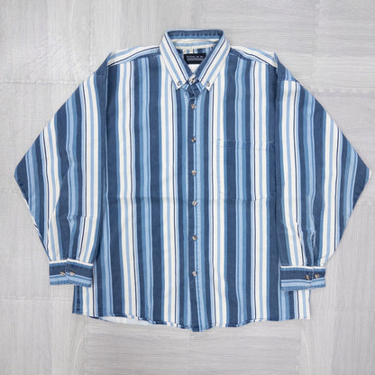 Used clothing wholesale, bulk sale, washed, mixed-brand striped shirts, 11-piece set (M-XXXL), Izod, Wrangler, etc. 