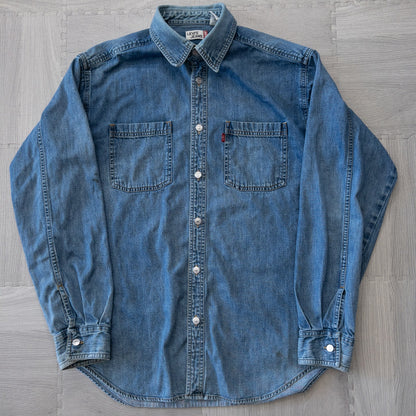 Used clothing wholesale bulk sale, washed, mixed-brand denim shirts, 10-pack (M-XL), including Levi's, Marlboro, etc. 