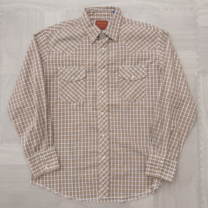 Used clothing wholesale, bulk sale, washed, mixed-brand long-sleeve western shirts, 15-piece set (M-XL), including Wrangler and Woolrich styles. 