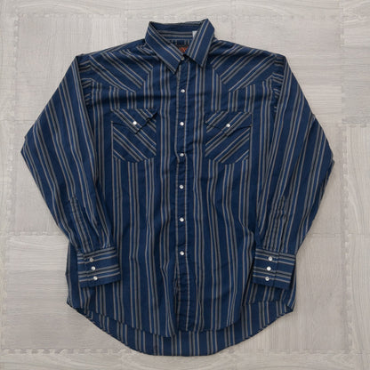 Used clothing wholesale, bulk sale, washed, mixed-brand long-sleeve western shirts, 15-piece set (M-XL), including Wrangler and Woolrich styles. 