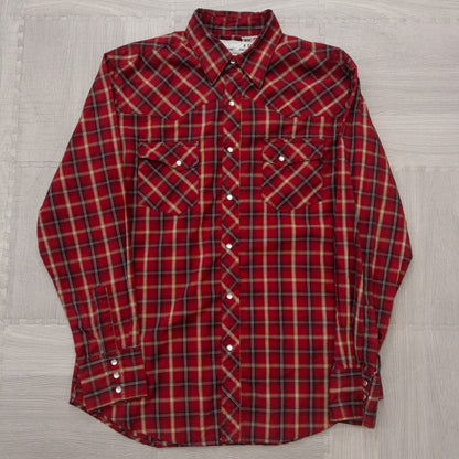 Used clothing wholesale, bulk sale, washed, mixed-brand long-sleeve western shirts, 15-piece set (M-XL), including Wrangler and Woolrich styles. 