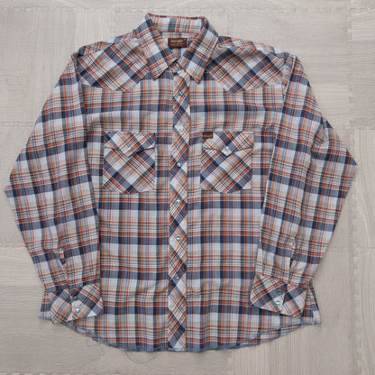 Used clothing wholesale, bulk sale, washed, mixed-brand long-sleeve western shirts, 15-piece set (M-XL), including Wrangler and Woolrich styles. 