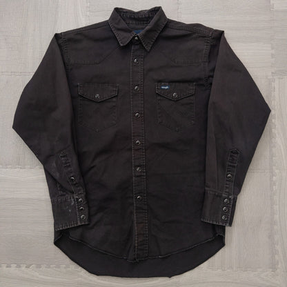 Used clothing wholesale, bulk sale, washed, mixed-brand long-sleeve western shirts, 15-piece set (M-XL), including Wrangler and Woolrich styles. 