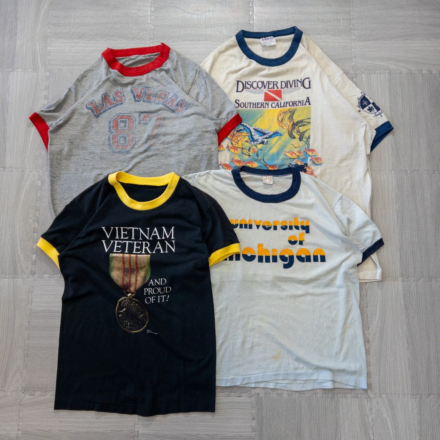 Used clothing wholesale bulk sale: Washed vintage Ringer T-shirts, 14-piece set (S-XL) 