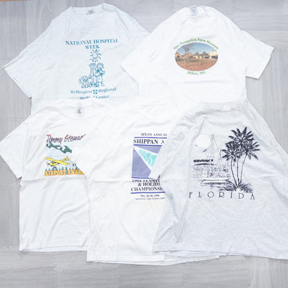 Used clothing wholesale bulk sale: Washed 90s stained white and gray T-shirts, set of 20 (L-XXL) 
