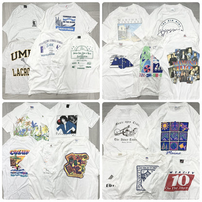 Wholesale Used Clothing, Bulk Sale, Washed 90s White and Gray T-Shirts, Set of 20 (M-XXL) 