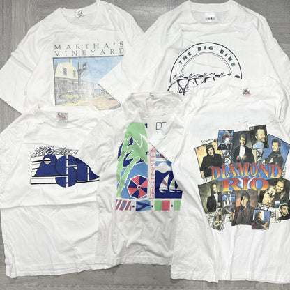 Wholesale Used Clothing, Bulk Sale, Washed 90s White and Gray T-Shirts, Set of 20 (M-XXL) 