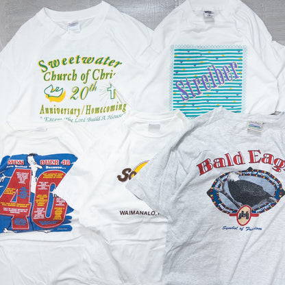 Wholesale Used Clothing, Bulk Sale, Washed 90s White and Gray T-Shirts, Set of 20 (M-XL) 