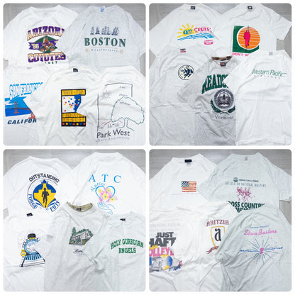 Wholesale Used Clothing, Bulk Sale, Washed 90s White and Gray T-Shirts, Set of 20 (M-XXL) 