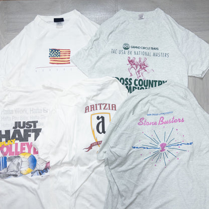 Wholesale Used Clothing, Bulk Sale, Washed 90s White and Gray T-Shirts, Set of 20 (M-XXL) 