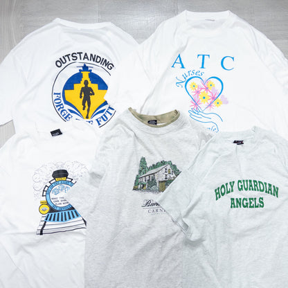 Wholesale Used Clothing, Bulk Sale, Washed 90s White and Gray T-Shirts, Set of 20 (M-XXL) 
