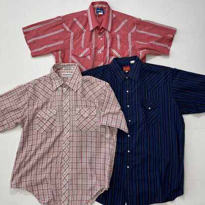 古着卸 現物まとめ売り 洗濯済み 半袖ウエスタンシャツ 12枚セット(M-XL)