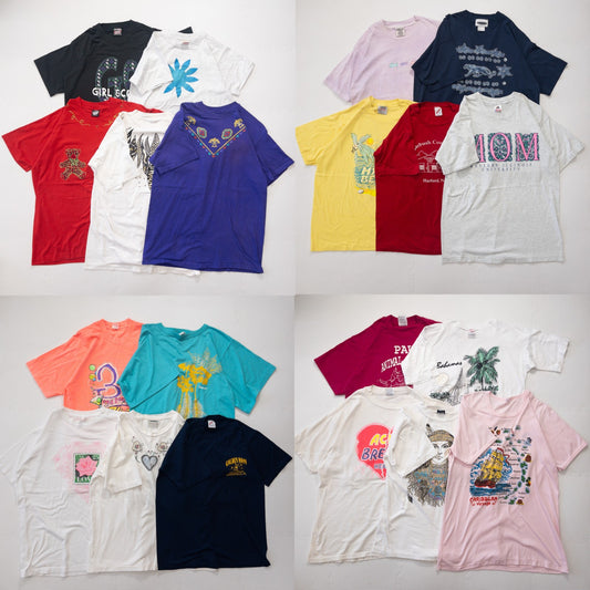 Wholesale Used Clothing, Bulk Sale, Washed, Cute 90s Women's Short Sleeve T-Shirts, Set of 20 (S-XL)
