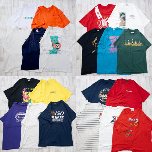 Wholesale Used Clothing, Bulk Sale, Washed 90s Short Sleeve Color T-Shirts, Set of 20 (M-XXL)