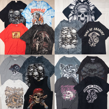 古着卸 現物まとめ売り 洗濯済み スカル 半袖Tシャツ タンクトップ１枚 計15枚セット(M-XXXL) w701007