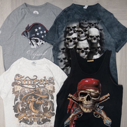 古着卸 現物まとめ売り 洗濯済み スカル 半袖Tシャツ タンクトップ１枚 計15枚セット(M-XXXL) w701007